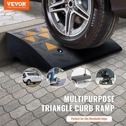 Rubber Curb Ramp 15.2 cm Rise Height Sidewalk Curb Ramp, 37 cm Width 49.1 cm Length Driveway Ramp for Curb, 15T Heavy Duty Rubber Ramp for Forklifts, Trucks, Buses, Cars, Wheelchairs, Bikes.