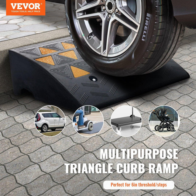 Rubber Curb Ramp 15.2 cm Rise Height Sidewalk Curb Ramp, 37 cm Width 49.1 cm Length Driveway Ramp for Curb, 15T Heavy Duty Rubber Ramp for Forklifts, Trucks, Buses, Cars, Wheelchairs, Bikes.