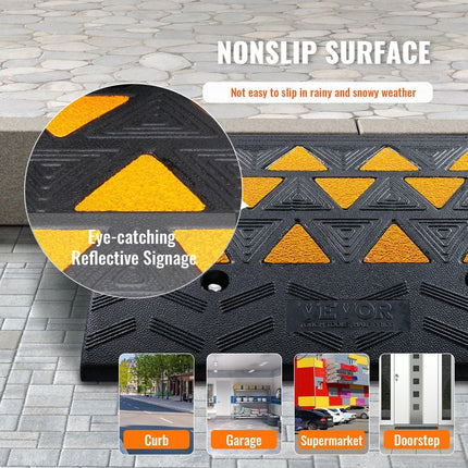 Rubber Curb Ramp 15.2 cm Rise Height Sidewalk Curb Ramp, 37 cm Width 49.1 cm Length Driveway Ramp for Curb, 15T Heavy Duty Rubber Ramp for Forklifts, Trucks, Buses, Cars, Wheelchairs, Bikes.