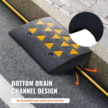 Rubber Curb Ramp 15.2 cm Rise Height Sidewalk Curb Ramp, 37 cm Width 49.1 cm Length Driveway Ramp for Curb, 15T Heavy Duty Rubber Ramp for Forklifts, Trucks, Buses, Cars, Wheelchairs, Bikes.