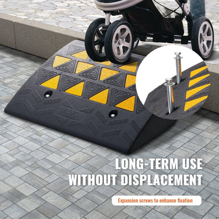 Rubber Curb Ramp 15.2 cm Rise Height Sidewalk Curb Ramp, 37 cm Width 49.1 cm Length Driveway Ramp for Curb, 15T Heavy Duty Rubber Ramp for Forklifts, Trucks, Buses, Cars, Wheelchairs, Bikes.