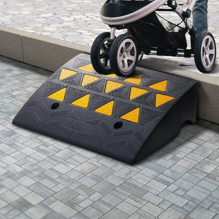 Rubber Curb Ramp 15.2 cm Rise Height Sidewalk Curb Ramp, 37 cm Width 49.1 cm Length Driveway Ramp for Curb, 15T Heavy Duty Rubber Ramp for Forklifts, Trucks, Buses, Cars, Wheelchairs, Bikes.