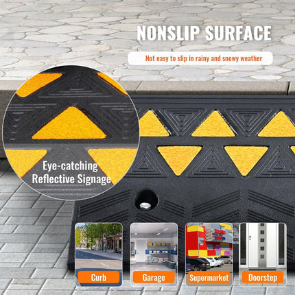 Rubber Curb Ramp 10.8 cm Rise Height Sidewalk Curb Ramp, 30 cm Width 50 cm Length Driveway Ramp for Curb, 15T Heavy Duty Rubber Ramp for Forklifts, Trucks, Buses, Cars, Wheelchairs, Bikes.