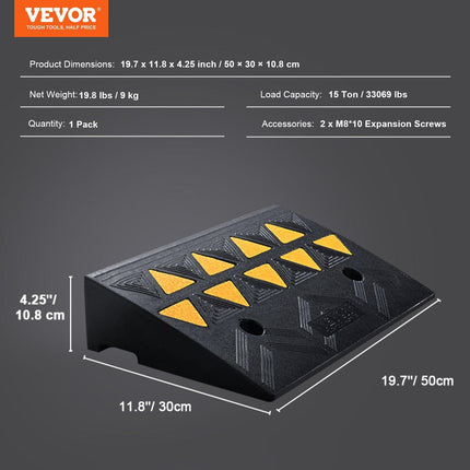 Rubber Curb Ramp 10.8 cm Rise Height Sidewalk Curb Ramp, 30 cm Width 50 cm Length Driveway Ramp for Curb, 15T Heavy Duty Rubber Ramp for Forklifts, Trucks, Buses, Cars, Wheelchairs, Bikes.