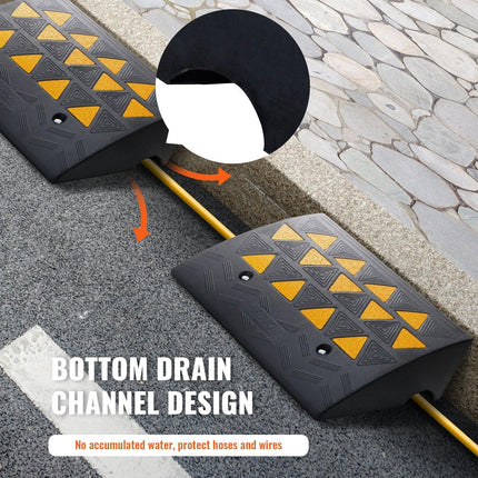 Rubber Curb Ramp 2 Pack, 15.2 cm Rise Height Heavy-Duty 15 tons Load Capacity Threshold Ramps, Driveway Ramps with Stable Grid Structure for Cars, Wheelchairs, Bikes, Motorcycles.