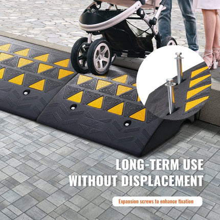 Rubber Curb Ramp 2 Pack, 15.2 cm Rise Height Heavy-Duty 15 tons Load Capacity Threshold Ramps, Driveway Ramps with Stable Grid Structure for Cars, Wheelchairs, Bikes, Motorcycles.