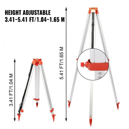 Vevor Super Combination 1.65m Aluminum Tripod + 5m Staff For Rotary Laser Leveltop.