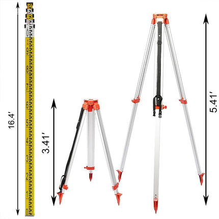 Vevor Super Combination 1.65m Aluminum Tripod + 5m Staff For Rotary Laser Leveltop.