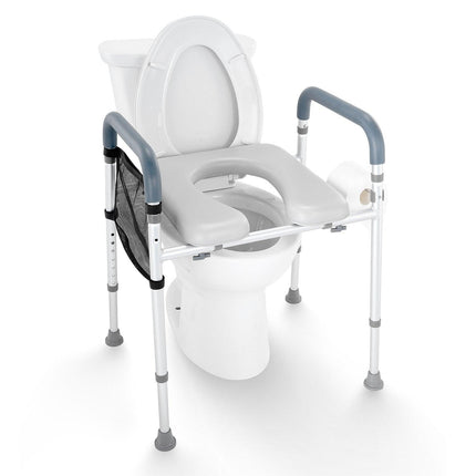 Raised Toilet Seat, 7-Position Height Adjustment 655-805 Mm, 158.7 kg Weight Capacity, with Comfort Padded Aluminum Frame, Universal Toilet Seat Riser, for Elderly, Handicap, Pregnant, Medical.