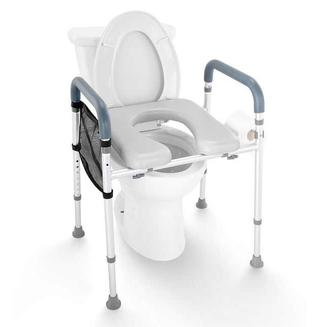 Raised Toilet Seat, 7-Position Height Adjustment 655-805 Mm, 158.7 kg Weight Capacity, with Comfort Padded Aluminum Frame, Universal Toilet Seat Riser, for Elderly, Handicap, Pregnant, Medical.