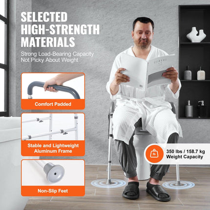 Raised Toilet Seat, 7-Position Height Adjustment 655-805 Mm, 158.7 kg Weight Capacity, with Comfort Padded Aluminum Frame, Universal Toilet Seat Riser, for Elderly, Handicap, Pregnant, Medical.