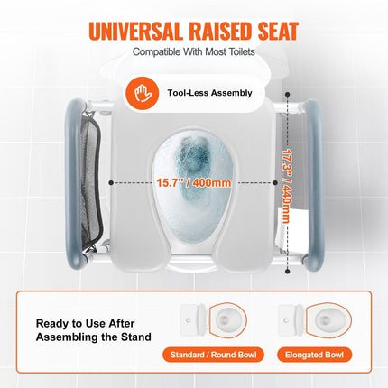 Raised Toilet Seat, 7-Position Height Adjustment 655-805 Mm, 158.7 kg Weight Capacity, with Comfort Padded Aluminum Frame, Universal Toilet Seat Riser, for Elderly, Handicap, Pregnant, Medical.