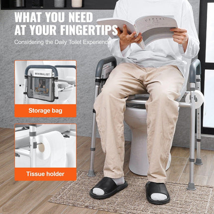 Raised Toilet Seat, 7-Position Height Adjustment 655-805 Mm, 158.7 kg Weight Capacity, with Comfort Padded Aluminum Frame, Universal Toilet Seat Riser, for Elderly, Handicap, Pregnant, Medical.
