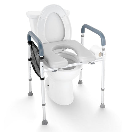 Raised Toilet Seat, 7-Position Height Adjustment 655-805 Mm, 158.7 kg Weight Capacity, with Comfort Padded Aluminum Frame, Universal Toilet Seat Riser, for Elderly, Handicap, Pregnant, Medical.