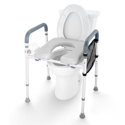 Raised Toilet Seat, 7-Position Height Adjustment 655-805 Mm, 158.7 kg Weight Capacity, with Comfort Padded Aluminum Frame, Universal Toilet Seat Riser, for Elderly, Handicap, Pregnant, Medical.