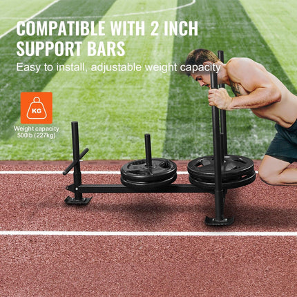 Weight Training Sled, Pull Push Power Sled with Handle, Fitness Strength Resistance Training, Steel Workout Equipment for Athletic Exercise & Speed Improvement, Fit for 5 cm Weight Plate, Black.