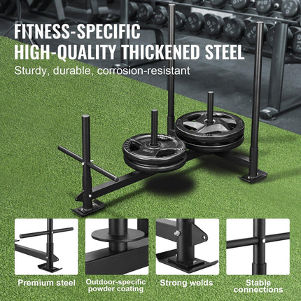 Weight Training Sled, Pull Push Power Sled with Handle, Fitness Strength Resistance Training, Steel Workout Equipment for Athletic Exercise & Speed Improvement, Fit for 5 cm Weight Plate, Black.