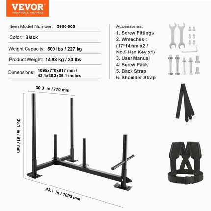 Weight Training Sled, Pull Push Power Sled with Handle, Fitness Strength Resistance Training, Steel Workout Equipment for Athletic Exercise & Speed Improvement, Fit for 5 cm Weight Plate, Black.