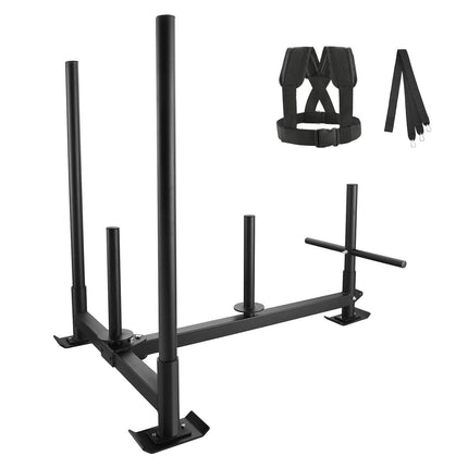 Weight Training Sled, Pull Push Power Sled with Handle, Fitness Strength Resistance Training, Steel Workout Equipment for Athletic Exercise & Speed Improvement, Fit for 5 cm Weight Plate, Black.