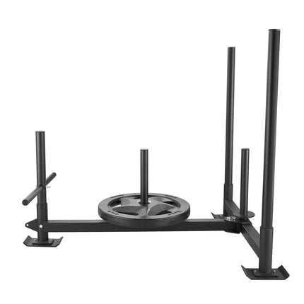 Weight Training Sled, Pull Push Power Sled with Handle, Fitness Strength Resistance Training, Steel Workout Equipment for Athletic Exercise & Speed Improvement, Fit for 5 cm Weight Plate, Black.