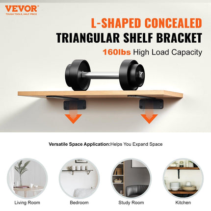 Shelf Bracket, 16cmL x 10cmW x 4.5cmH 6 Pcs, Heavy Duty Floating Shelf Brackets, Brackets for Shelves, 5mm Thick Matte Black L Shelf Bracket,Steel Shelving Brackets with 72.6 kg Load Capacity.