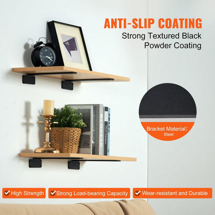 Shelf Bracket, 16cmL x 10cmW x 4.5cmH 6 Pcs, Heavy Duty Floating Shelf Brackets, Brackets for Shelves, 5mm Thick Matte Black L Shelf Bracket,Steel Shelving Brackets with 72.6 kg Load Capacity.