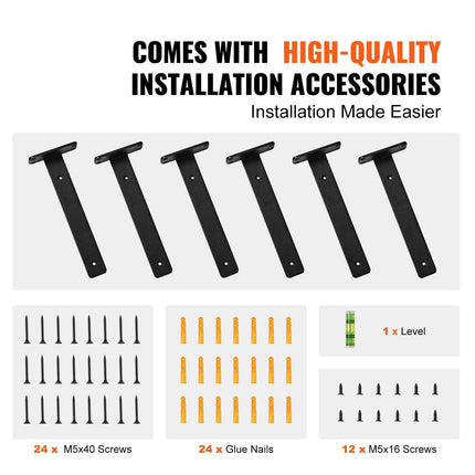 Shelf Bracket, 16cmL x 10cmW x 4.5cmH 6 Pcs, Heavy Duty Floating Shelf Brackets, Brackets for Shelves, 5mm Thick Matte Black L Shelf Bracket,Steel Shelving Brackets with 72.6 kg Load Capacity.