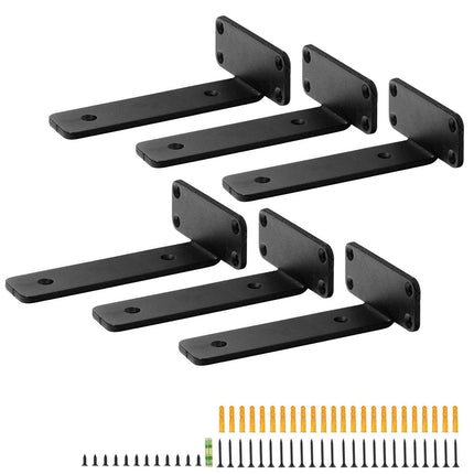 Shelf Bracket, 16cmL x 10cmW x 4.5cmH 6 Pcs, Heavy Duty Floating Shelf Brackets, Brackets for Shelves, 5mm Thick Matte Black L Shelf Bracket,Steel Shelving Brackets with 72.6 kg Load Capacity.