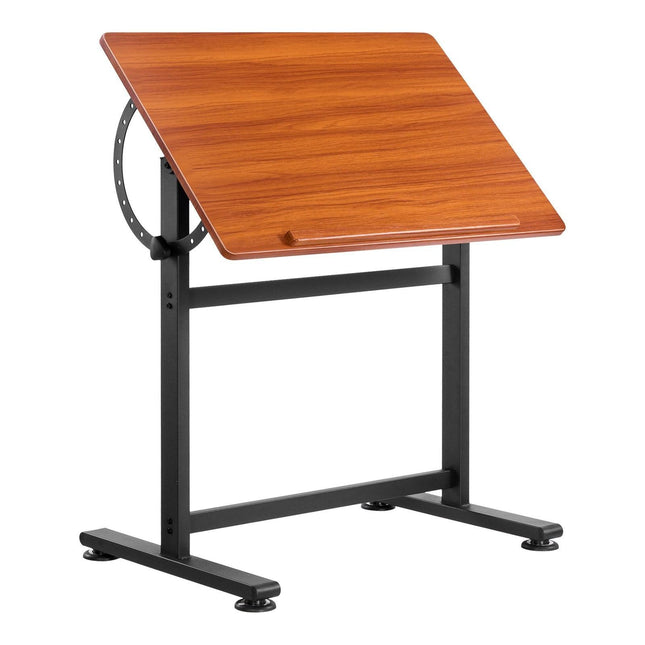 Drafting Table Adjustable 0°–90° Tilt Wooden Drawing Desk with H-Frame.