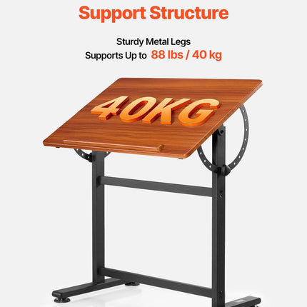 Drafting Table Adjustable 0°–90° Tilt Wooden Drawing Desk with H-Frame.