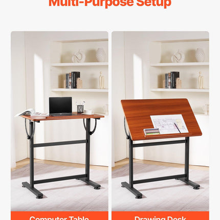 Drafting Table Adjustable 0°–90° Tilt Wooden Drawing Desk with H-Frame.