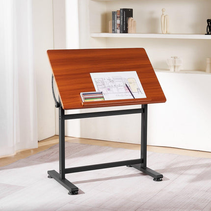 Drafting Table Adjustable 0°–90° Tilt Wooden Drawing Desk with H-Frame.