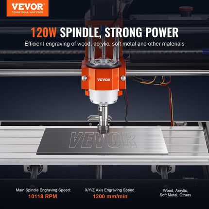 CNC Router Machine, 120W, 3 Axis GRBL Control Wood Engraving Carving Milling Machine Kit, 11.81 x 7.87 x 2.83 in / 300 x 200 x 72 mm Working Area 1200 RPM for Wood Acrylic MDF PVC Plastic Foam.
