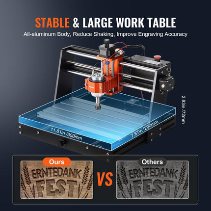 CNC Router Machine, 120W, 3 Axis GRBL Control Wood Engraving Carving Milling Machine Kit, 11.81 x 7.87 x 2.83 in / 300 x 200 x 72 mm Working Area 1200 RPM for Wood Acrylic MDF PVC Plastic Foam.