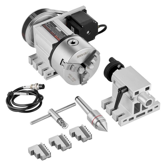 Dividing Head, K11-100mm 3-Jaw Chuck, CNC Router Milling Machine Rotational Axis 4th Axis A Axis Indexing Head, 65 mm Center Height MT2 Tailstock 6:1 Gear Ratio, Universal for Engraving.