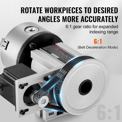 Dividing Head, K11-100mm 3-Jaw Chuck, CNC Router Milling Machine Rotational Axis 4th Axis A Axis Indexing Head, 65 mm Center Height MT2 Tailstock 6:1 Gear Ratio, Universal for Engraving.