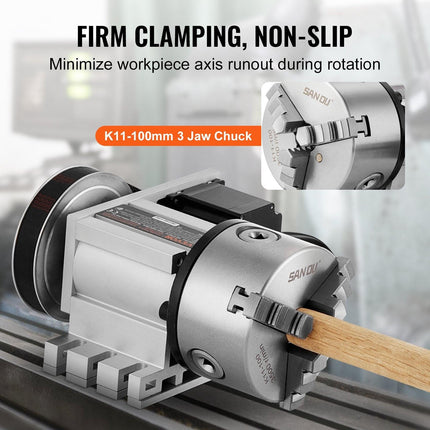 Dividing Head, K11-100mm 3-Jaw Chuck, CNC Router Milling Machine Rotational Axis 4th Axis A Axis Indexing Head, 65 mm Center Height MT2 Tailstock 6:1 Gear Ratio, Universal for Engraving.