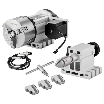 Dividing Head, K11-100mm 3-Jaw Chuck, CNC Router Milling Machine Rotational Axis 4th Axis A Axis Indexing Head, 65 mm Center Height MT2 Tailstock 6:1 Gear Ratio, Universal for Engraving.