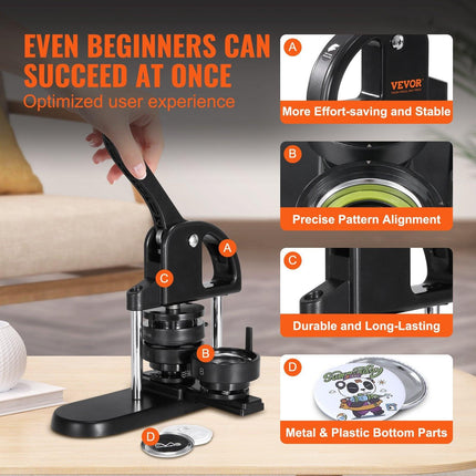 Button Maker Machine, 1/1.25/2.28 inch(25/32/58mm) 3-in-1 Pin Maker, Installation-Free Badge Punch Press Kit, Button Making Supplies with 300pcs Button Parts, Circle Cutter, Magic Book.