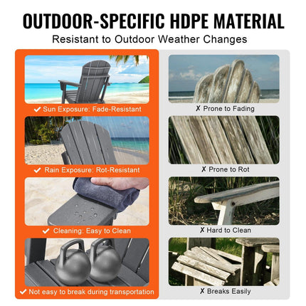 Adirondack Chair Plastic, Set of 2 All-Weather Portable Folding Fire Pit Chair, Outdoor Adirondack Patio Chair with Cup Holder, with Relaxing Arm Rest Ergonomic, for Garden, Backyard - Gray.