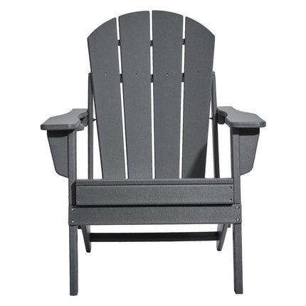 Adirondack Chair Plastic, Set of 2 All-Weather Portable Folding Fire Pit Chair, Outdoor Adirondack Patio Chair with Cup Holder, with Relaxing Arm Rest Ergonomic, for Garden, Backyard - Gray.