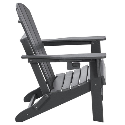 Adirondack Chair Plastic, Set of 2 All-Weather Portable Folding Fire Pit Chair, Outdoor Adirondack Patio Chair with Cup Holder, with Relaxing Arm Rest Ergonomic, for Garden, Backyard - Gray.