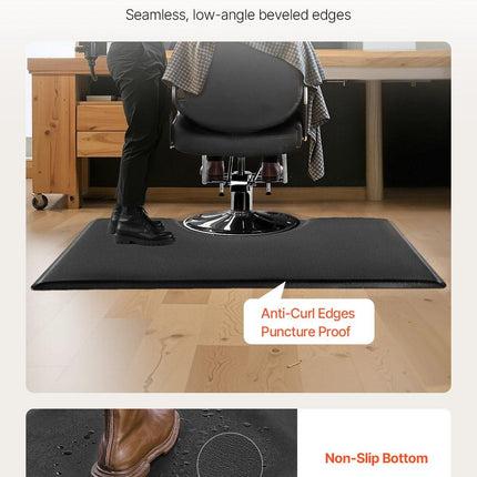 Salon Mat for Hair Stylist, 1525 x 915 mm Rectangle Salon Chair Mat Anti Fatigue, 23mm Thickened PVC + PU Barber Shop Floor Mat with Round Cut Out, Anti-Trip Beveled Edges & Non-slip Bottom.
