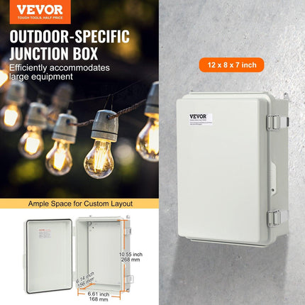 Outdoor Electrical Junction Box, 300 x 200 x 180 mm, ABS Plastic Electrical Enclosure Box with Hinged Cover Stainless Steel Latch, IP67 Dustproof Waterproof for Outdoor Electrical Projects.