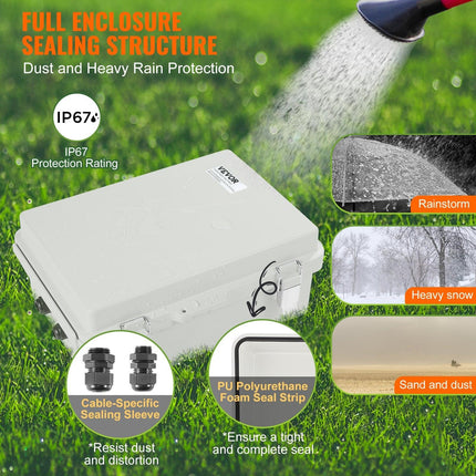 Outdoor Electrical Junction Box, 300 x 200 x 180 mm, ABS Plastic Electrical Enclosure Box with Hinged Cover Stainless Steel Latch, IP67 Dustproof Waterproof for Outdoor Electrical Projects.