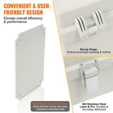Outdoor Electrical Junction Box, 300 x 200 x 180 mm, ABS Plastic Electrical Enclosure Box with Hinged Cover Stainless Steel Latch, IP67 Dustproof Waterproof for Outdoor Electrical Projects.