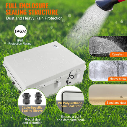 Outdoor Electrical Junction Box, 350 x 250 x 150 mm, ABS Plastic Electrical Enclosure Box with Hinged Cover Stainless Steel Latch, IP67 Dustproof Waterproof for Outdoor Electrical Projects.