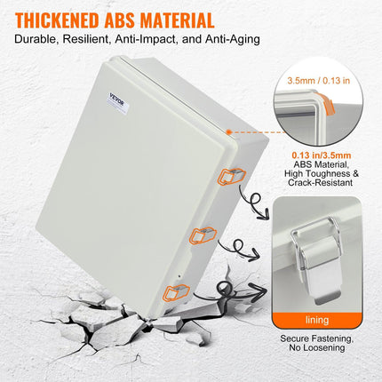 Outdoor Electrical Junction Box, 350 x 250 x 150 mm, ABS Plastic Electrical Enclosure Box with Hinged Cover Stainless Steel Latch, IP67 Dustproof Waterproof for Outdoor Electrical Projects.