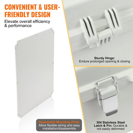 Outdoor Electrical Junction Box, 350 x 250 x 150 mm, ABS Plastic Electrical Enclosure Box with Hinged Cover Stainless Steel Latch, IP67 Dustproof Waterproof for Outdoor Electrical Projects.