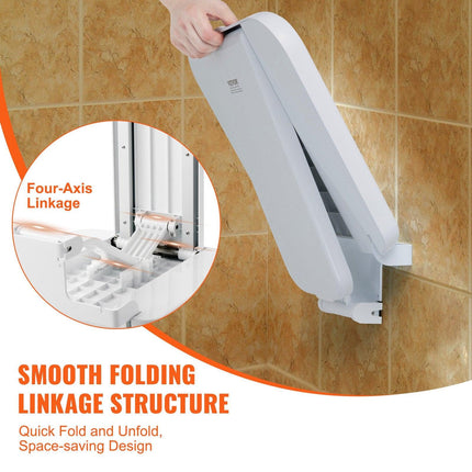 Folding ABS Shower Seat, 15.7'' x 16.7'' Unfolded, Wall Mounted Fold Up Shower Bench with 440 lbs Load Capacity, Space Saving Fold Down Shower Chair for Seniors Pregnant Women Children Adults.